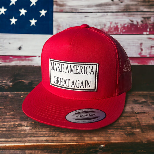 MAGA Make America Great Again White Leather patch hat